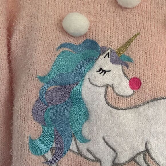 Forever‎ and Ever Girls Fuzzy Unicorn Sweater Light Pink White Pom Poms Soft - Picture 2 of 7
